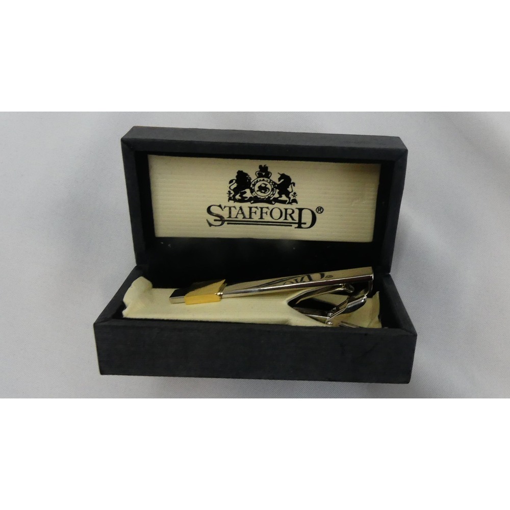 Stafford Tie Clip Mens OS Silver Gold Two Tone Square Accent Formal Accessory